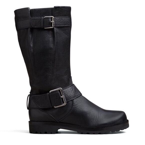 Gentle Souls BUCKLE UP Black Leather Buckle Side Zip Up Calf High Moto Boots - Picture 2 of 16